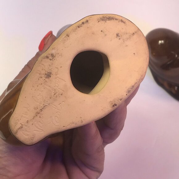 Anna Van Briggle Pottery Brown Drip Horn Cornucopia Candle Holder Pair RARE VTG - Picture 11 of 11